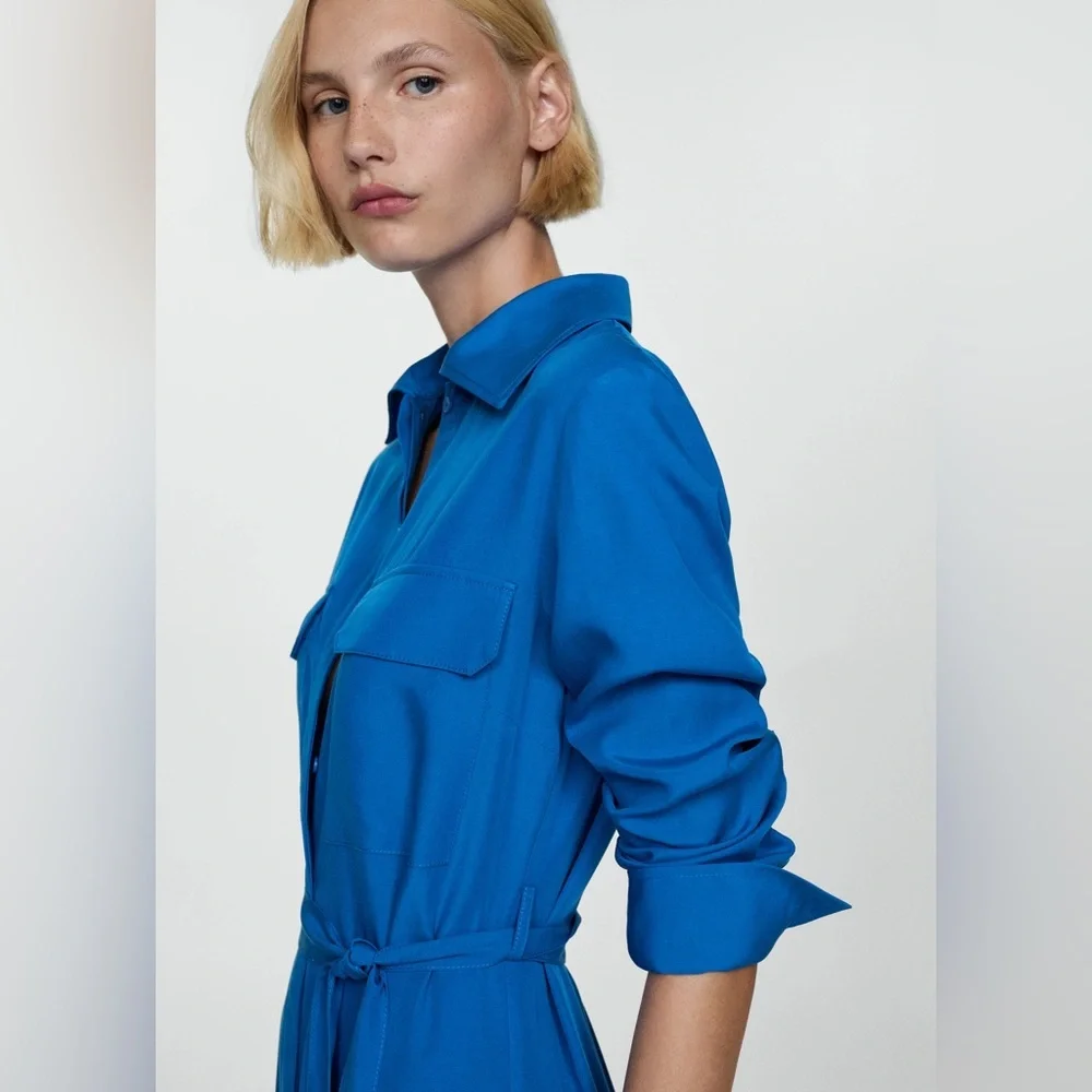 Mango blue lyocell shirt dress with bow NWT - Picture 4 of 4